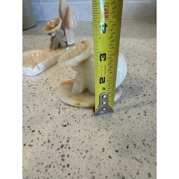 Pair Vintage Alabaster Stone Mexican Folk Art Figures Hats Incense Trinket Dish - Picture 11 of 16